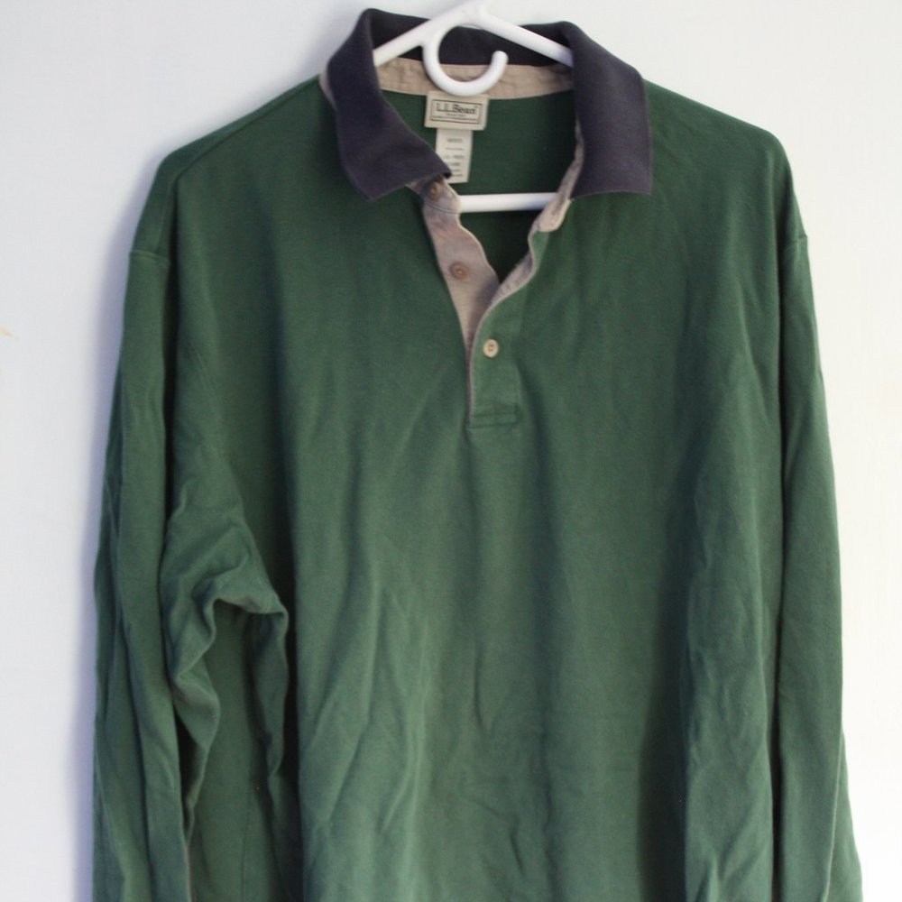 L.L. Bean Long Sleeve Green Mesh Polo Shirt